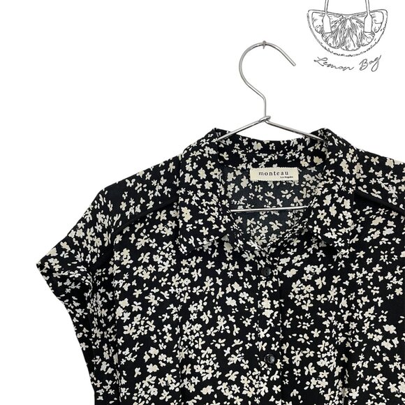 Monteau / Midi Floral Pattern Summer Light Dress / Size S / Color Black White - Picture 5 of 5